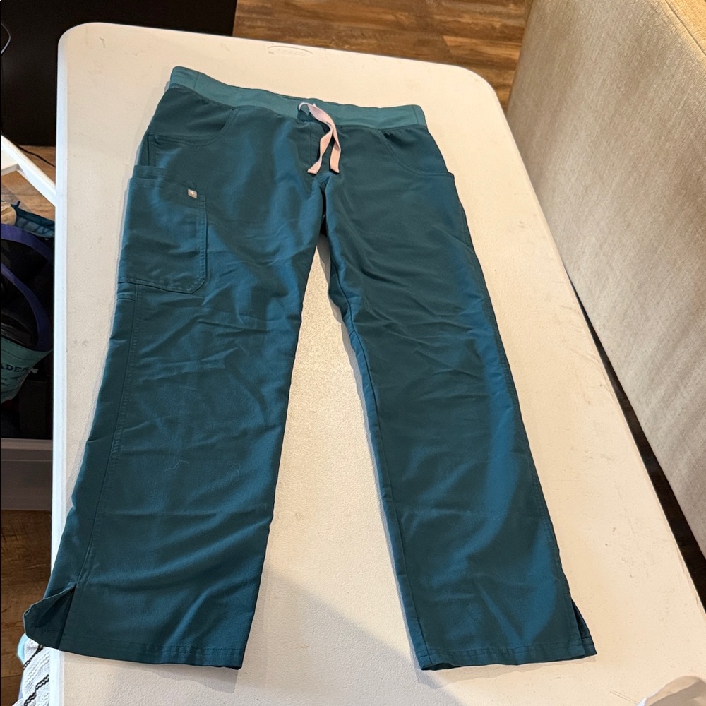 Figs Teal Bottoms with Pink Drawstring
